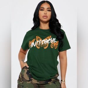 Fashion Nova Green and Orange Butterfly Tee